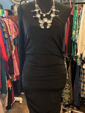 Windsor Black Long Sleeve Ruched One shoulder Dress